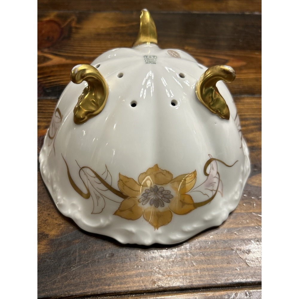 Antique T&V Limoges France Pickard Hand Painted Berry Bowl‎ Strainer Gold Gilt - Picture 10 of 11